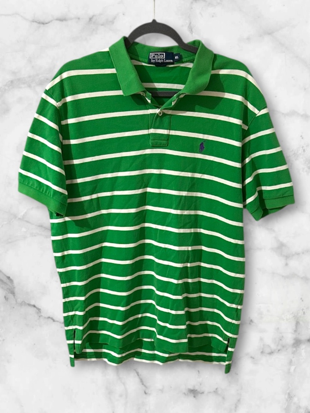 Polo by Ralph Lauren green and white striped short sleeve polo shirt size XL